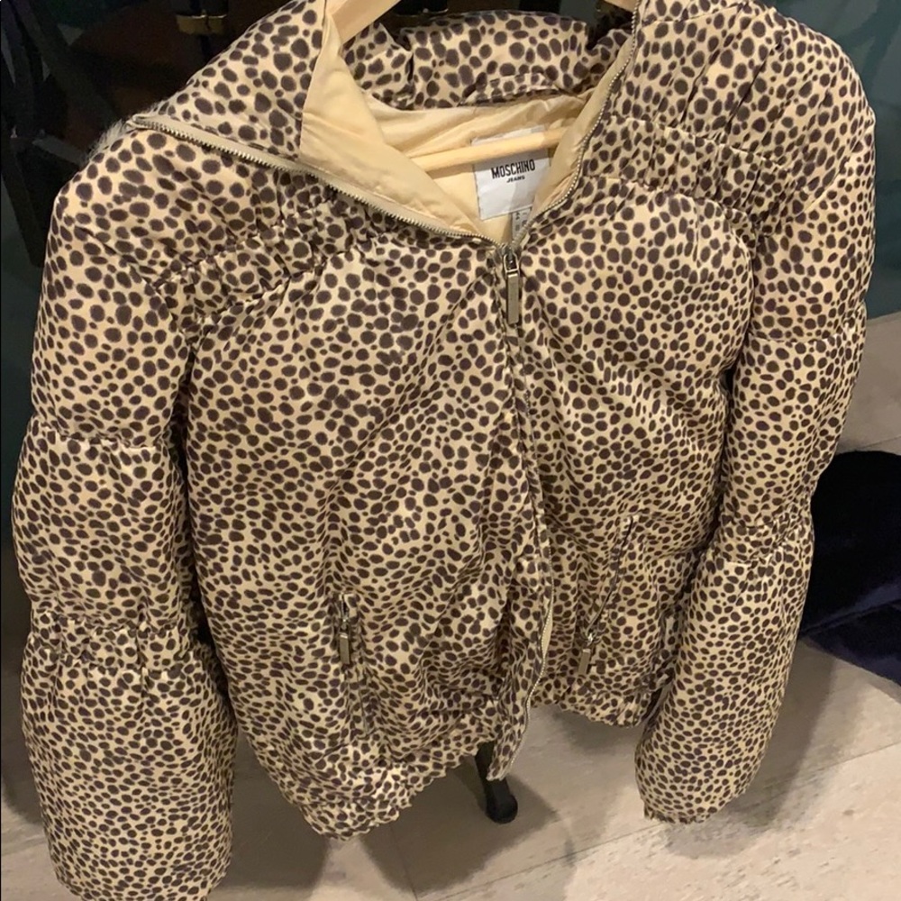 Moschino jeans coat with removable faux fur hood